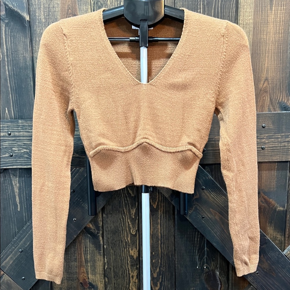 Y2K Cropped Sweater Top M‎ Dictionary Knitwear Tan Brown Soft Stretch Coquette